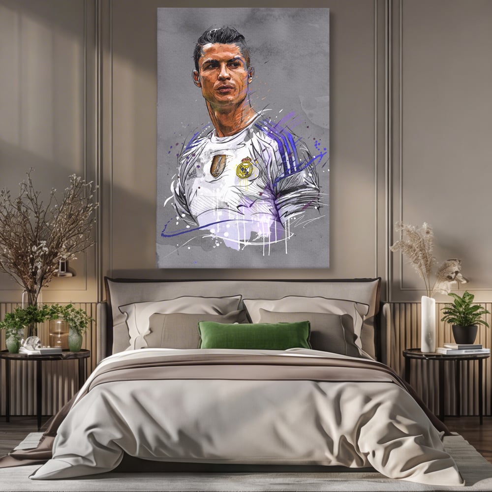 Tablou Canvas Premium LuxCanva® C1035, Cristiano Ronaldo , Culori, Fotbalist, Real Madrid, CR 7, GOAT Camera Copilului, Game Room, Bar, Relaxare, Culori Vibrante
