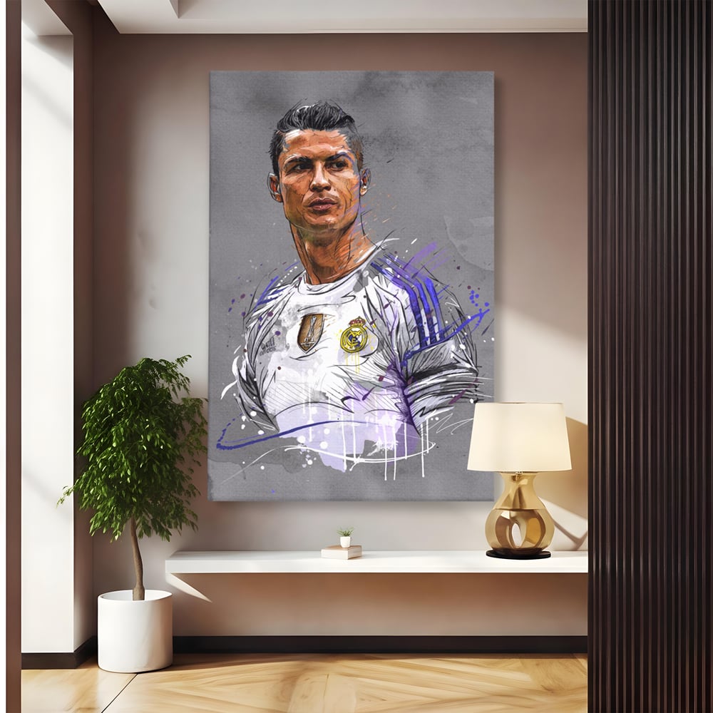 Tablou Canvas Premium LuxCanva® C1035, Cristiano Ronaldo , Culori, Fotbalist, Real Madrid, CR 7, GOAT Camera Copilului, Game Room, Bar, Relaxare, Culori Vibrante