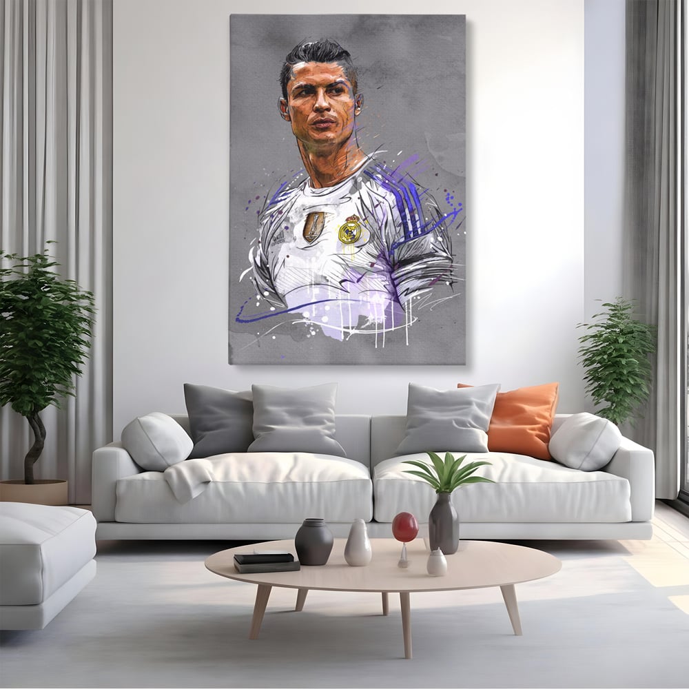 Tablou Canvas Premium LuxCanva® C1035, Cristiano Ronaldo , Culori, Fotbalist, Real Madrid, CR 7, GOAT Camera Copilului, Game Room, Bar, Relaxare, Culori Vibrante