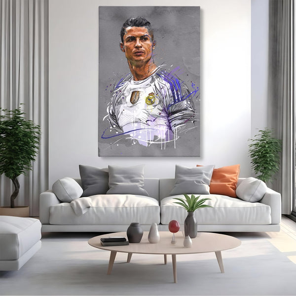 Tablou Canvas Premium LuxCanva® C1035, Cristiano Ronaldo , Culori, Fotbalist, Real Madrid, CR 7, GOAT Camera Copilului, Game Room, Bar, Relaxare, Culori Vibrante