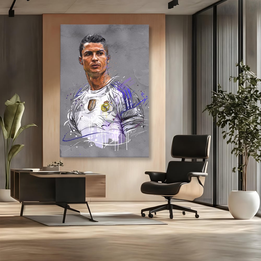 Tablou Canvas Premium LuxCanva® C1035, Cristiano Ronaldo , Culori, Fotbalist, Real Madrid, CR 7, GOAT Camera Copilului, Game Room, Bar, Relaxare, Culori Vibrante