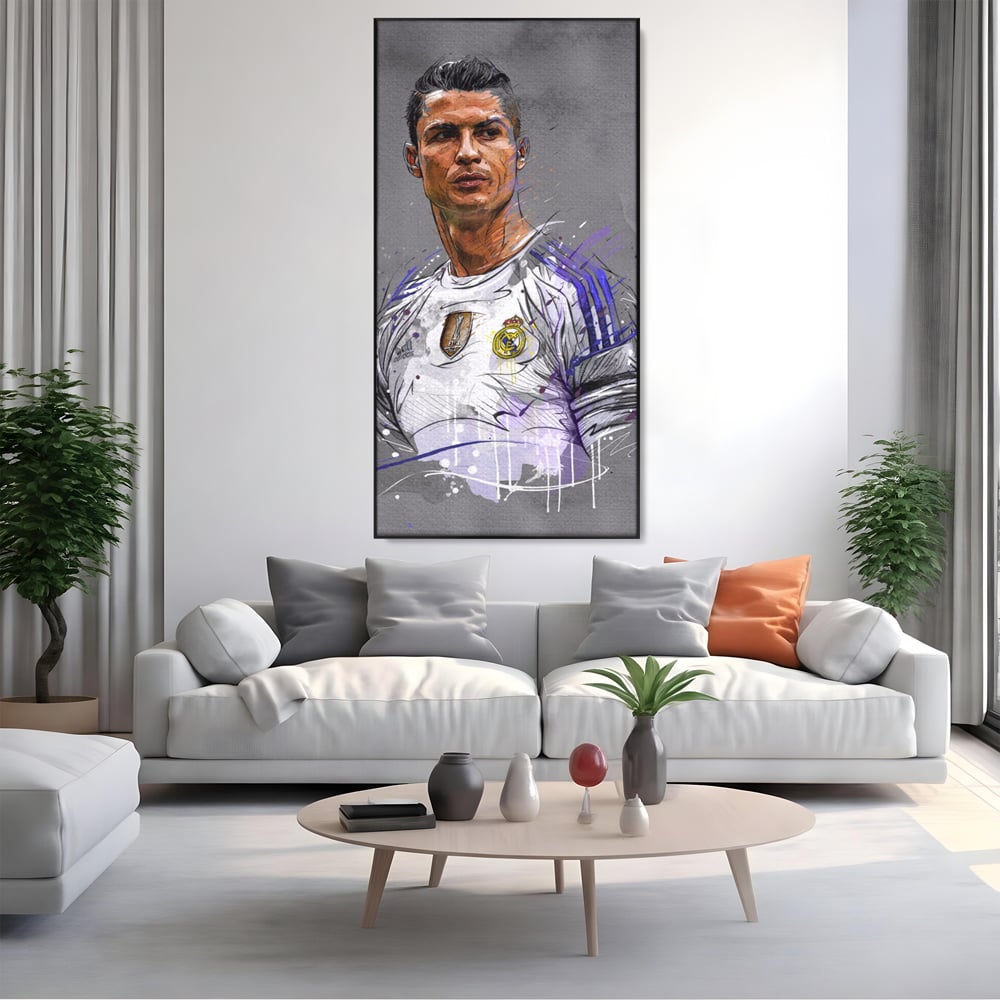 Tablou Canvas Premium LuxCanva® C1035, Cristiano Ronaldo , Culori, Fotbalist, Real Madrid, CR 7, GOAT Camera Copilului, Game Room, Bar, Relaxare, Culori Vibrante