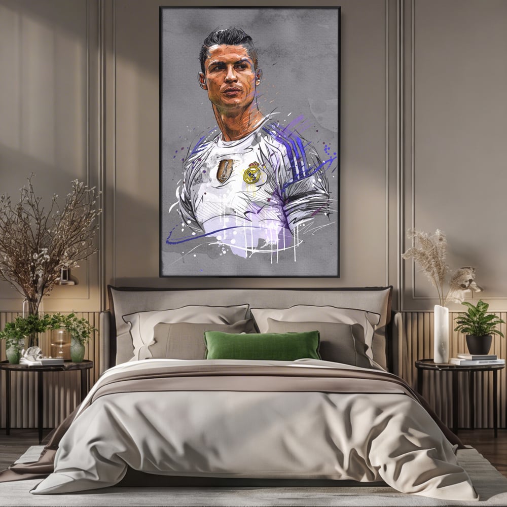 Tablou Canvas Premium LuxCanva® C1035, Cristiano Ronaldo , Culori, Fotbalist, Real Madrid, CR 7, GOAT Camera Copilului, Game Room, Bar, Relaxare, Culori Vibrante