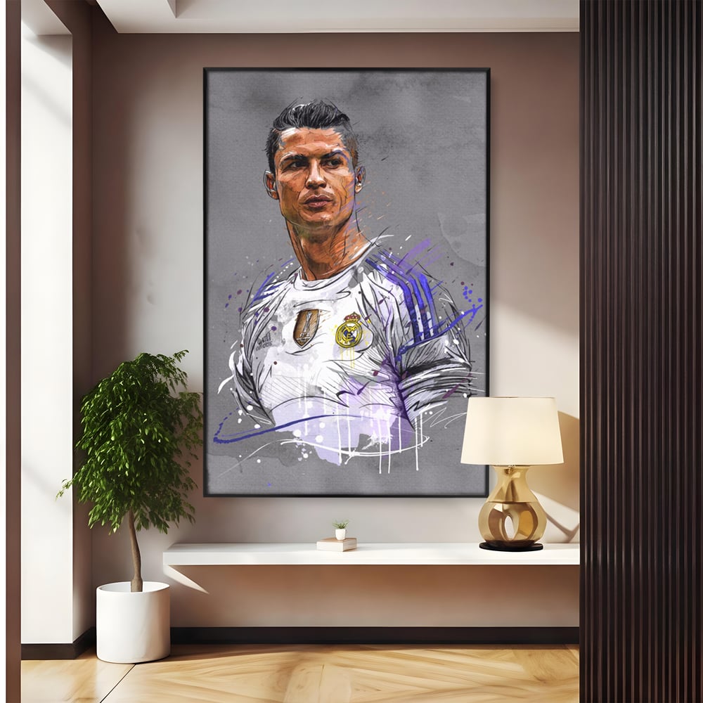 Tablou Canvas Premium LuxCanva® C1035, Cristiano Ronaldo , Culori, Fotbalist, Real Madrid, CR 7, GOAT Camera Copilului, Game Room, Bar, Relaxare, Culori Vibrante