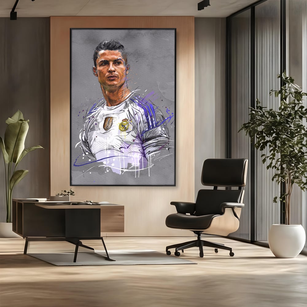 Tablou Canvas Premium LuxCanva® C1035, Cristiano Ronaldo , Culori, Fotbalist, Real Madrid, CR 7, GOAT Camera Copilului, Game Room, Bar, Relaxare, Culori Vibrante