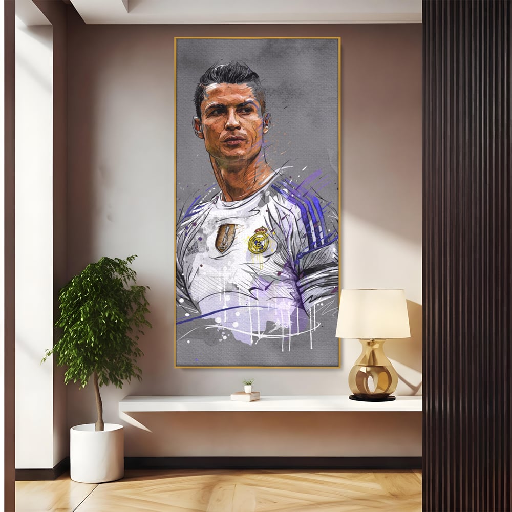 Tablou Canvas Premium LuxCanva® C1035, Cristiano Ronaldo , Culori, Fotbalist, Real Madrid, CR 7, GOAT Camera Copilului, Game Room, Bar, Relaxare, Culori Vibrante