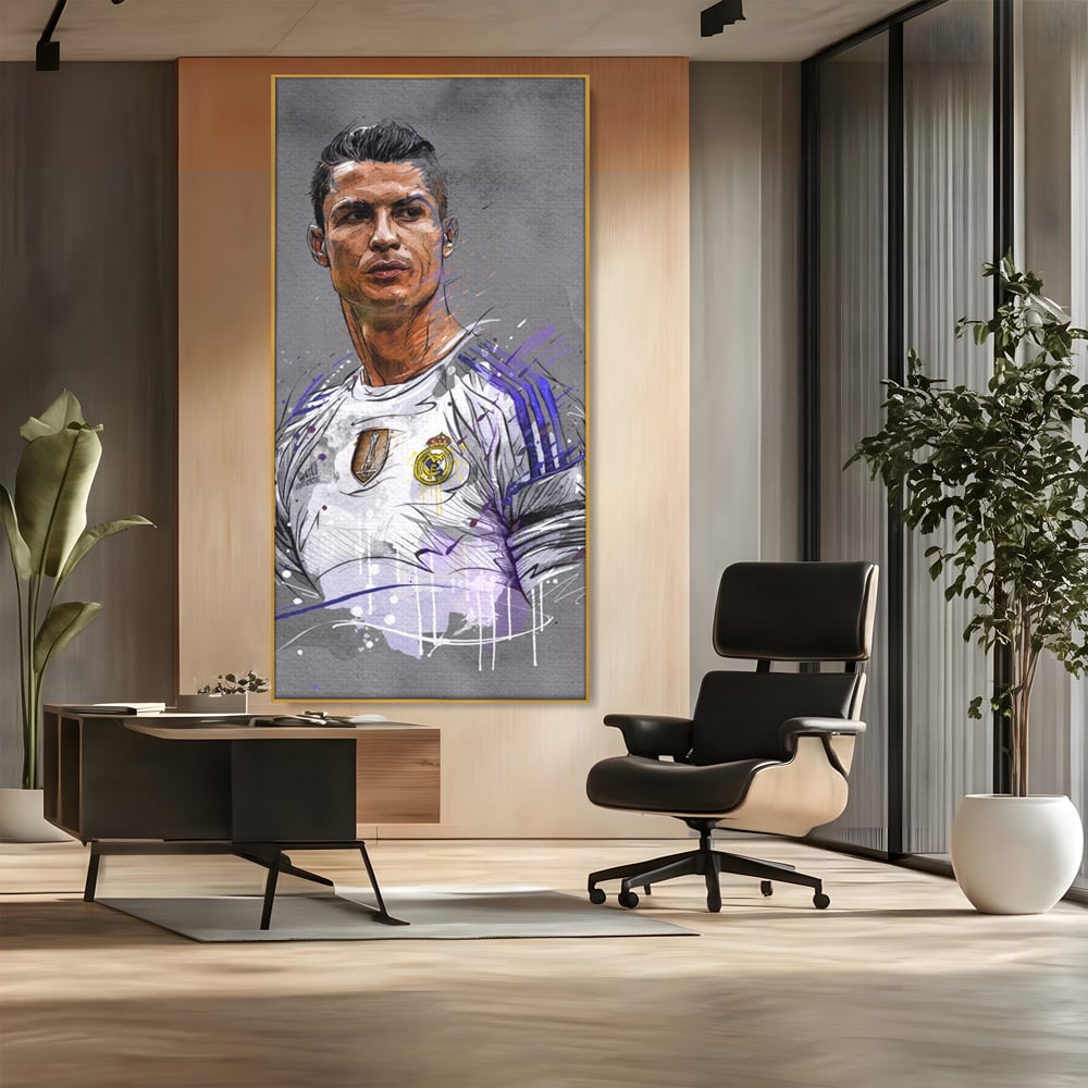 Tablou Canvas Premium LuxCanva® C1035, Cristiano Ronaldo , Culori, Fotbalist, Real Madrid, CR 7, GOAT Camera Copilului, Game Room, Bar, Relaxare, Culori Vibrante