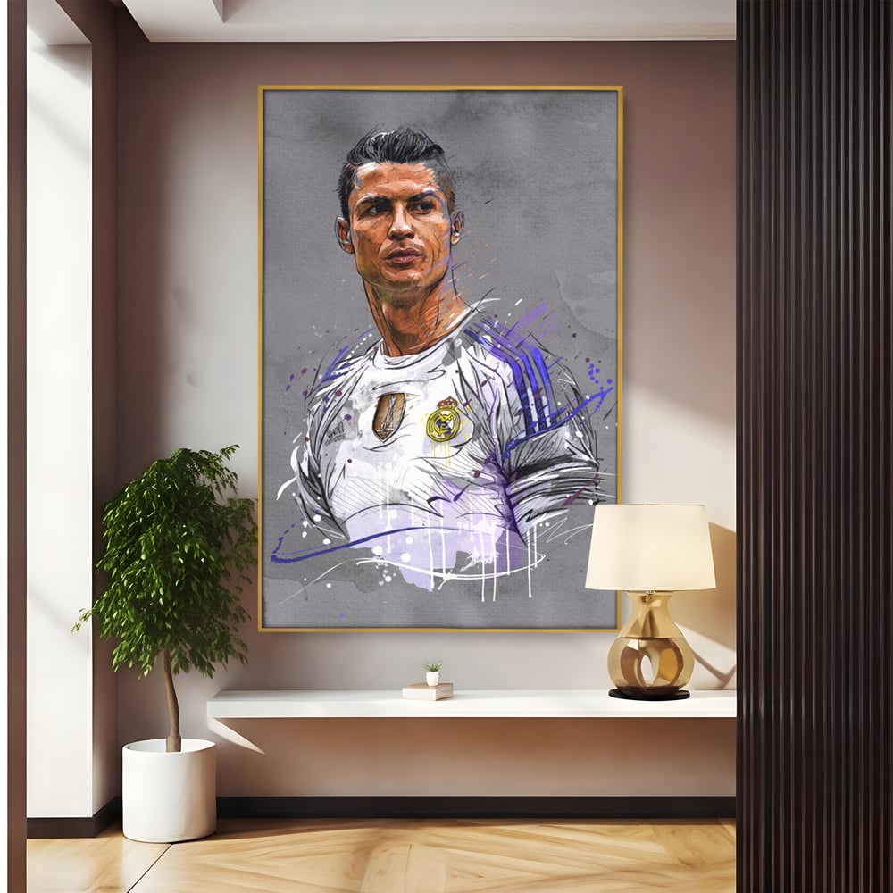 Tablou Canvas Premium LuxCanva® C1035, Cristiano Ronaldo , Culori, Fotbalist, Real Madrid, CR 7, GOAT Camera Copilului, Game Room, Bar, Relaxare, Culori Vibrante