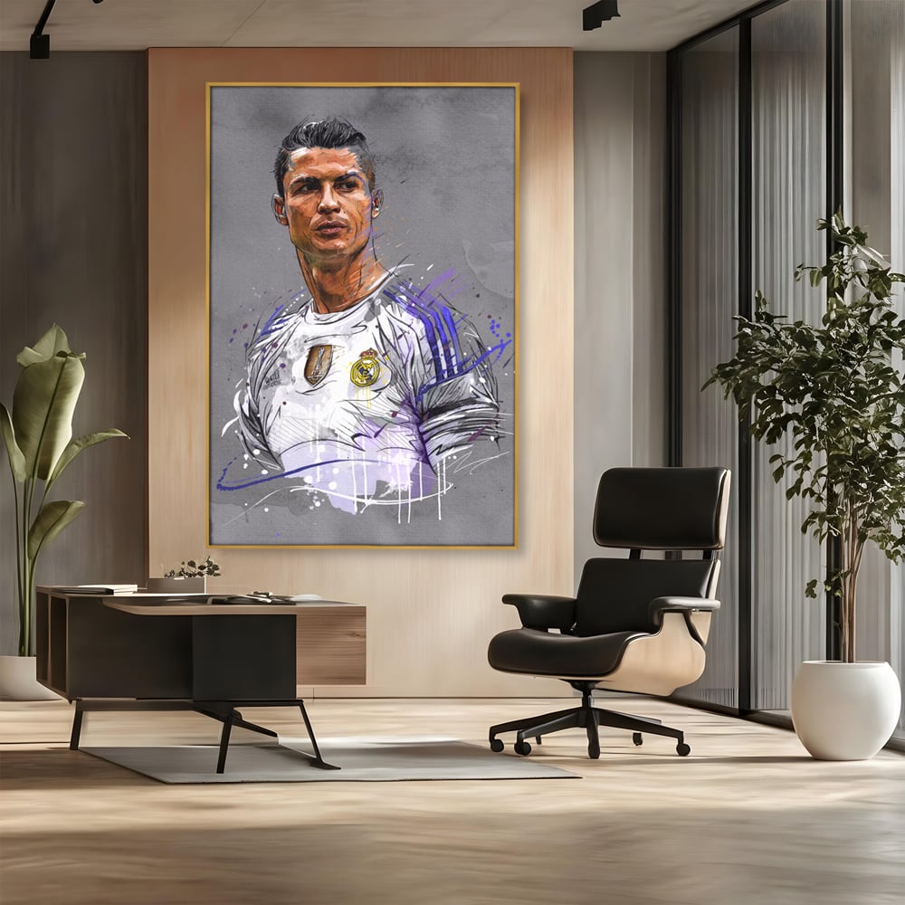 Tablou Canvas Premium LuxCanva® C1035, Cristiano Ronaldo , Culori, Fotbalist, Real Madrid, CR 7, GOAT Camera Copilului, Game Room, Bar, Relaxare, Culori Vibrante