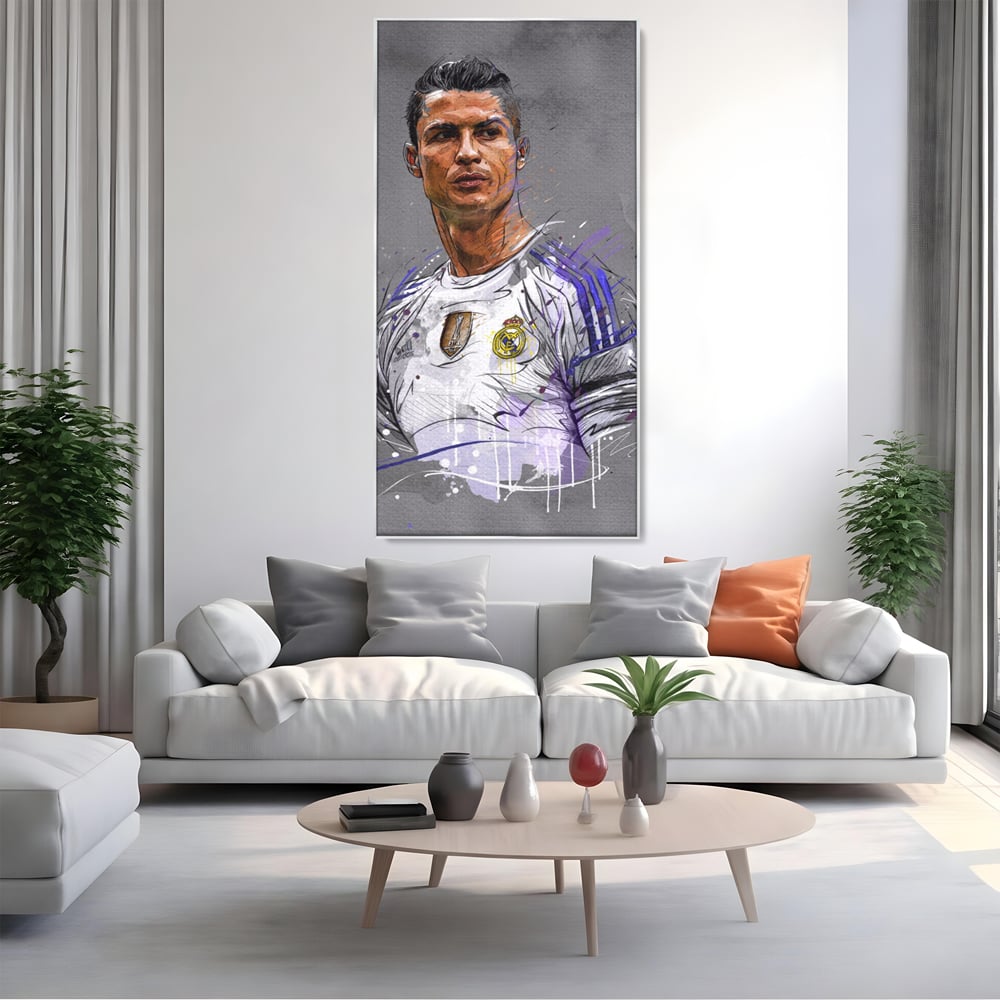 Tablou Canvas Premium LuxCanva® C1035, Cristiano Ronaldo , Culori, Fotbalist, Real Madrid, CR 7, GOAT Camera Copilului, Game Room, Bar, Relaxare, Culori Vibrante