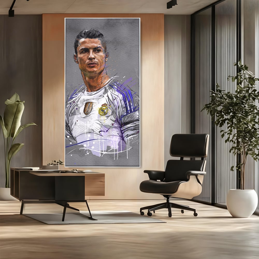 Tablou Canvas Premium LuxCanva® C1035, Cristiano Ronaldo , Culori, Fotbalist, Real Madrid, CR 7, GOAT Camera Copilului, Game Room, Bar, Relaxare, Culori Vibrante