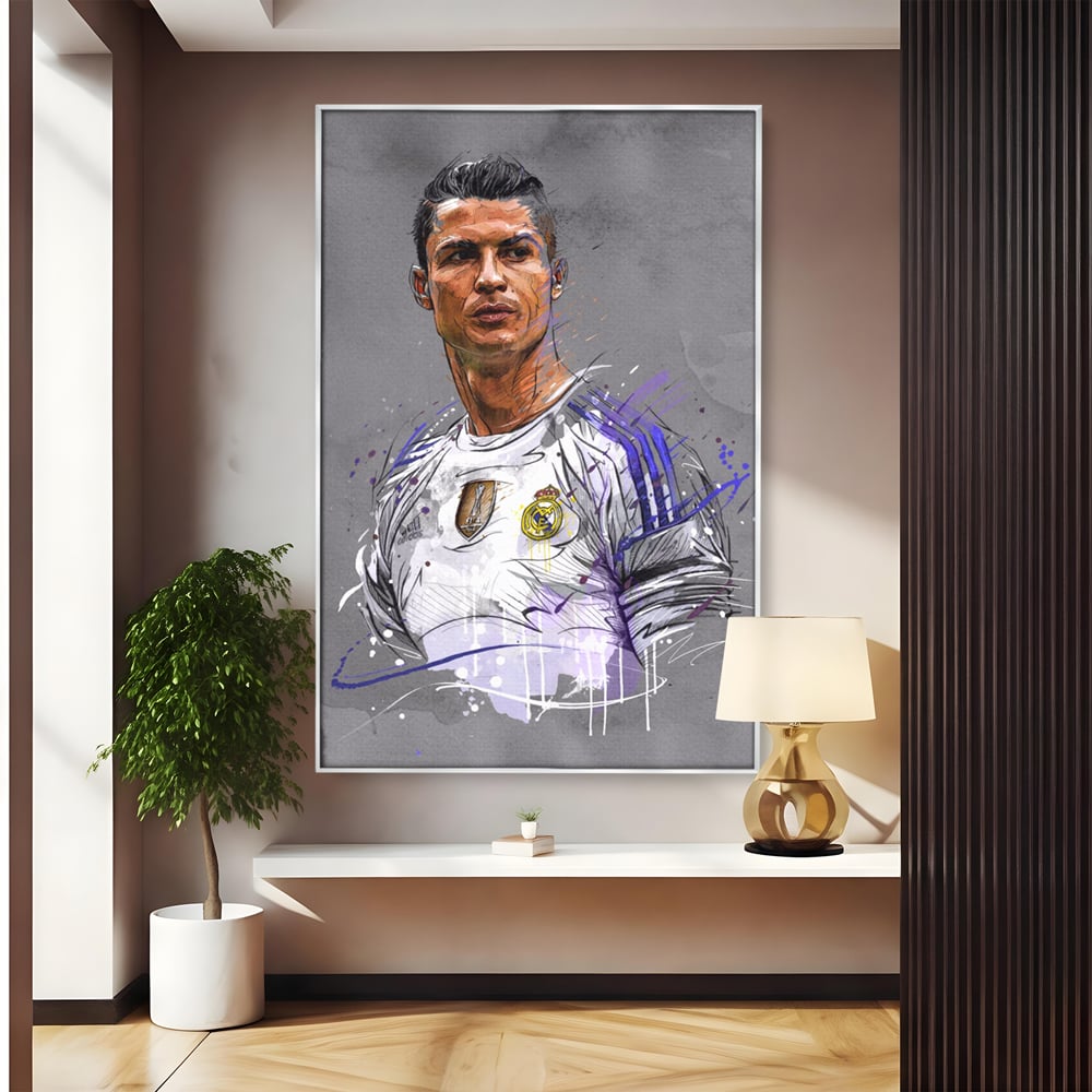 Tablou Canvas Premium LuxCanva® C1035, Cristiano Ronaldo , Culori, Fotbalist, Real Madrid, CR 7, GOAT Camera Copilului, Game Room, Bar, Relaxare, Culori Vibrante