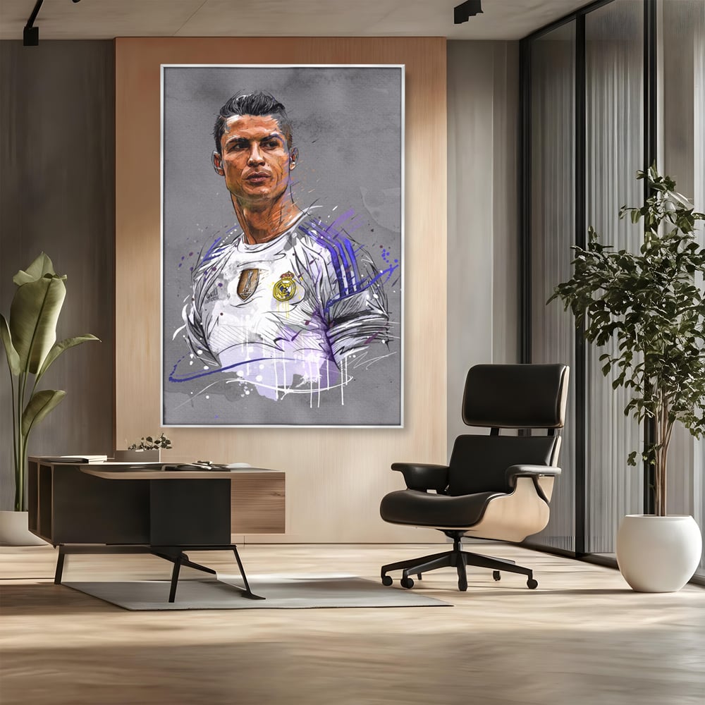 Tablou Canvas Premium LuxCanva® C1035, Cristiano Ronaldo , Culori, Fotbalist, Real Madrid, CR 7, GOAT Camera Copilului, Game Room, Bar, Relaxare, Culori Vibrante