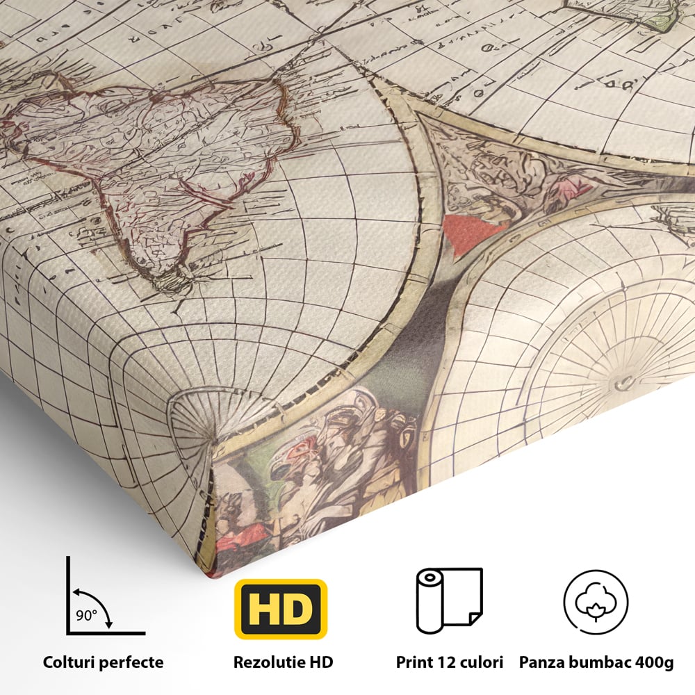Tablou Canvas Premium LuxCanva® C1041, Glob Pamantesc Antic , Culori, Glob Pamntesc, Antichitate, Bedroom, Living Room, Relaxare, Culori Vibrante
