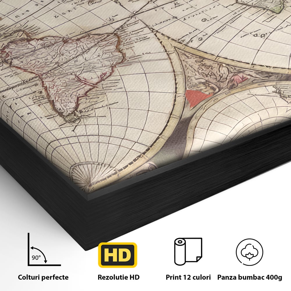 Tablou Canvas Premium LuxCanva® C1041, Glob Pamantesc Antic , Culori, Glob Pamntesc, Antichitate, Bedroom, Living Room, Relaxare, Culori Vibrante