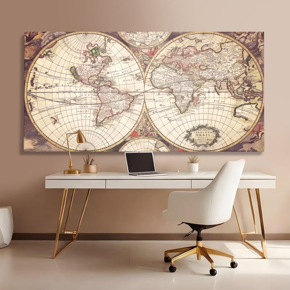 Tablou Canvas Premium LuxCanva® C1041, Glob Pamantesc Antic , Culori, Glob Pamntesc, Antichitate, Bedroom, Living Room, Relaxare, Culori Vibrante