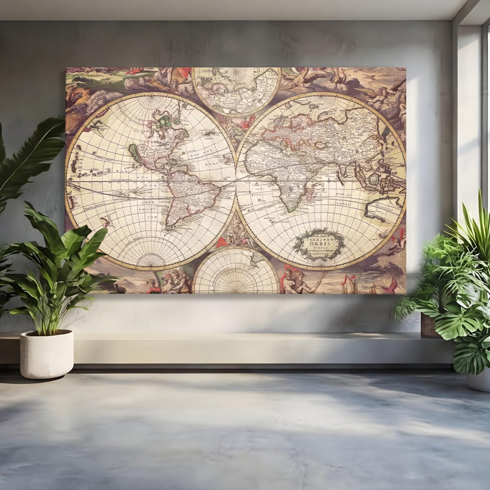 Tablou Canvas Premium LuxCanva® C1041, Glob Pamantesc Antic , Culori, Glob Pamntesc, Antichitate, Bedroom, Living Room, Relaxare, Culori Vibrante