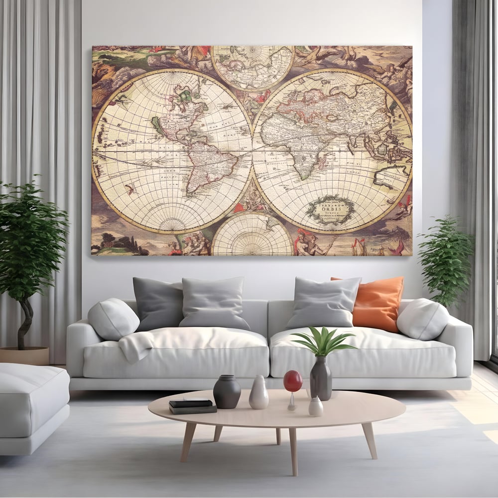 Tablou Canvas Premium LuxCanva® C1041, Glob Pamantesc Antic , Culori, Glob Pamntesc, Antichitate, Bedroom, Living Room, Relaxare, Culori Vibrante