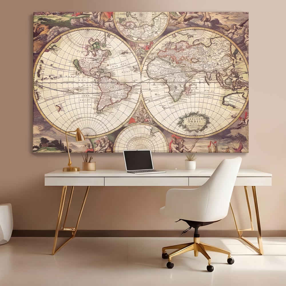 Tablou Canvas Premium LuxCanva® C1041, Glob Pamantesc Antic , Culori, Glob Pamntesc, Antichitate, Bedroom, Living Room, Relaxare, Culori Vibrante