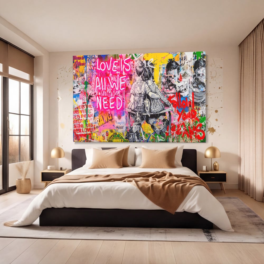 Tablou Canvas Premium LuxCanva® C1044, Love Is Everything , Culori, Cuplu, Camera Copilului, Game Room, Relaxare, Culori Vibrante