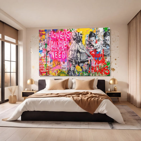 Tablou Canvas Premium LuxCanva® C1044, Love Is Everything , Culori, Cuplu, Camera Copilului, Game Room, Relaxare, Culori Vibrante