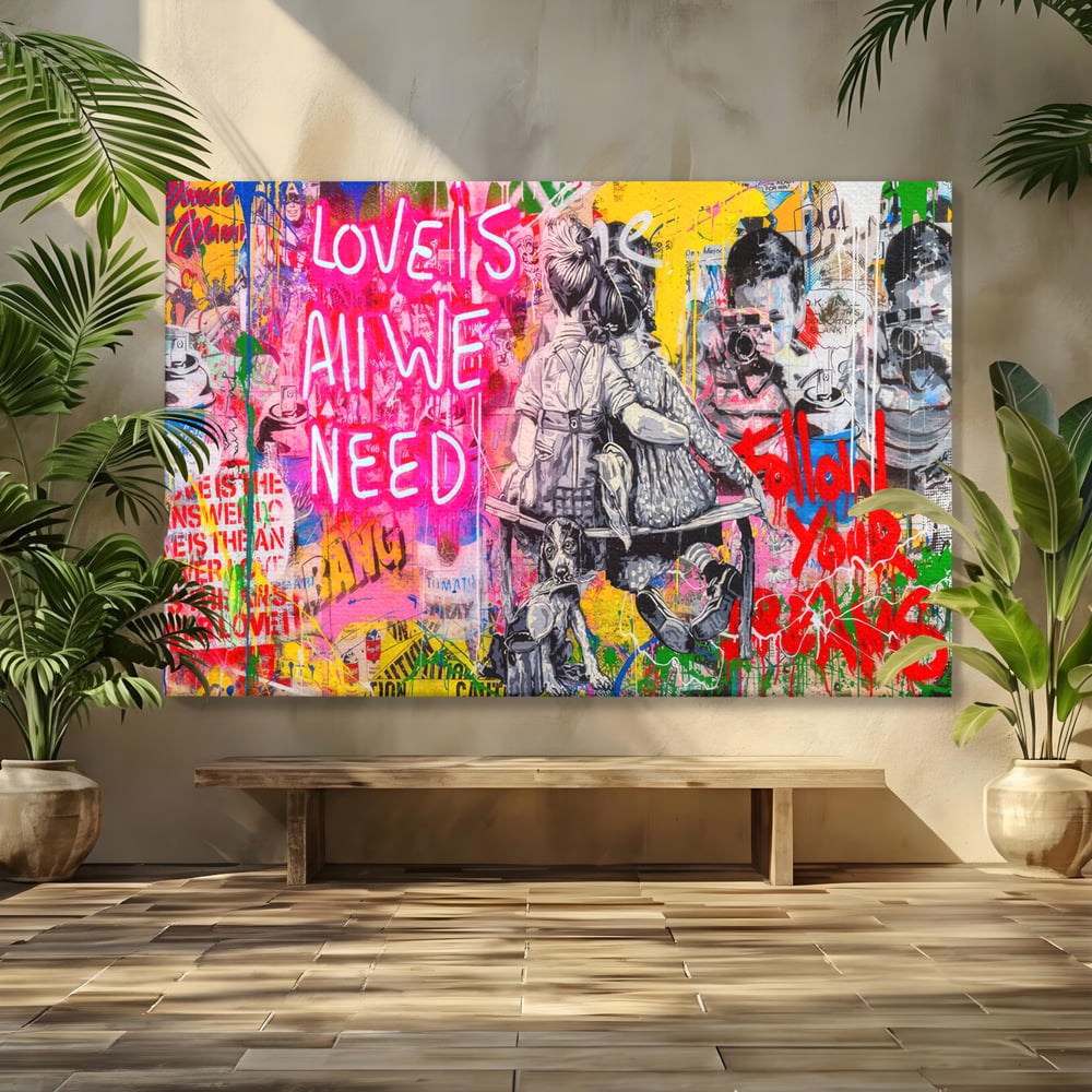 Tablou Canvas Premium LuxCanva® C1044, Love Is Everything , Culori, Cuplu, Camera Copilului, Game Room, Relaxare, Culori Vibrante