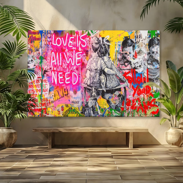 Tablou Canvas Premium LuxCanva® C1044, Love Is Everything , Culori, Cuplu, Camera Copilului, Game Room, Relaxare, Culori Vibrante