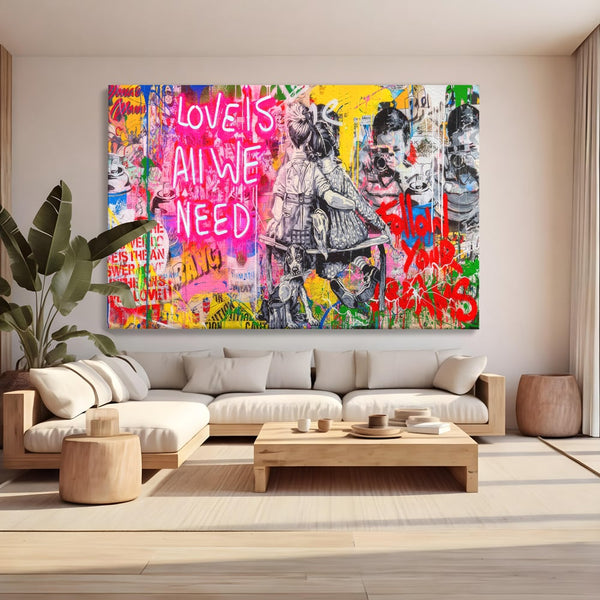 Tablou Canvas Premium LuxCanva® C1044, Love Is Everything , Culori, Cuplu, Camera Copilului, Game Room, Relaxare, Culori Vibrante