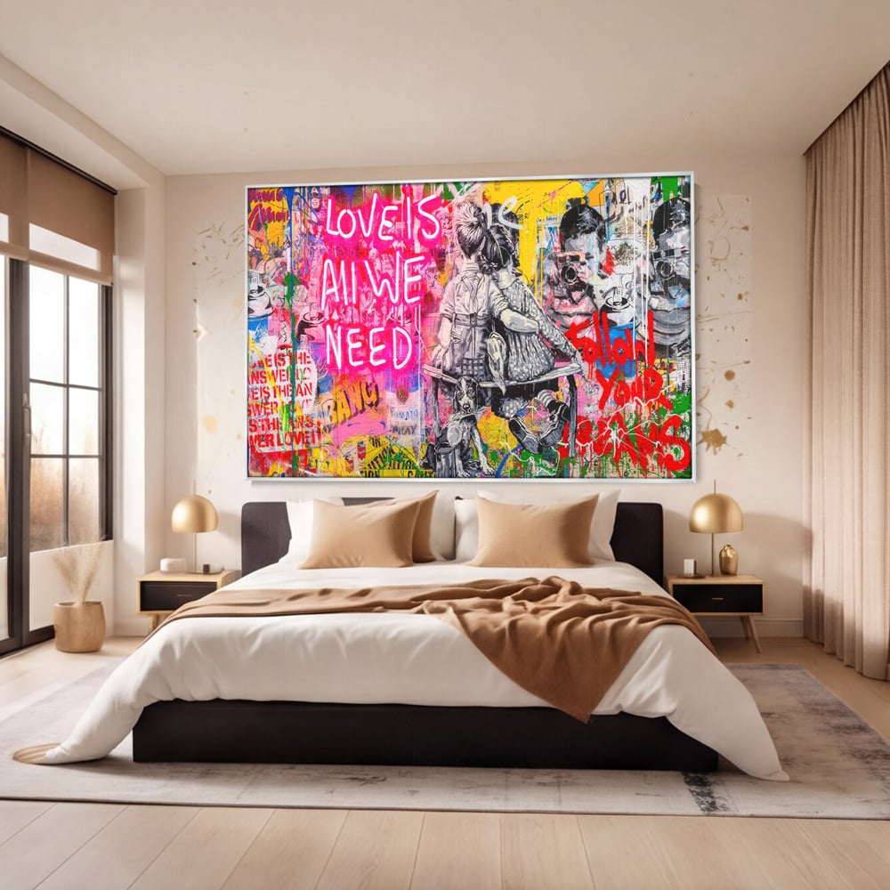 Tablou Canvas Premium LuxCanva® C1044, Love Is Everything , Culori, Cuplu, Camera Copilului, Game Room, Relaxare, Culori Vibrante