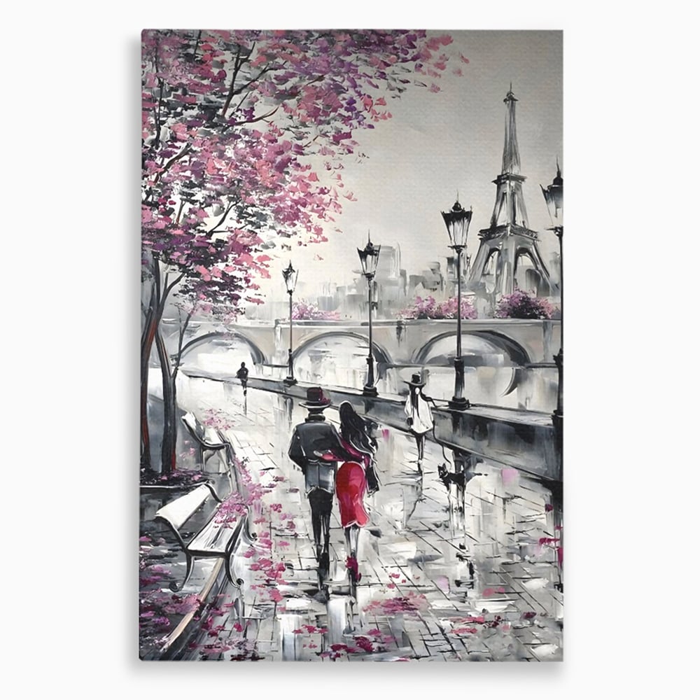Tablou Canvas Premium LuxCanva® C1048, Love In Paris , Culori, Love, Paris, Couple, Living Room, Bedroom, Relaxare, Culori Vibrante