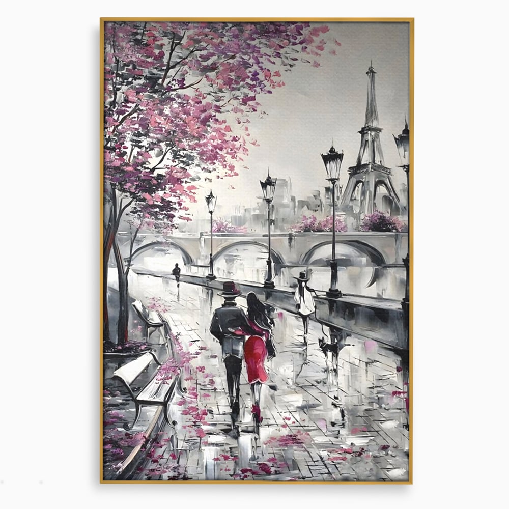 Tablou Canvas Premium LuxCanva® C1048, Love In Paris , Culori, Love, Paris, Couple, Living Room, Bedroom, Relaxare, Culori Vibrante