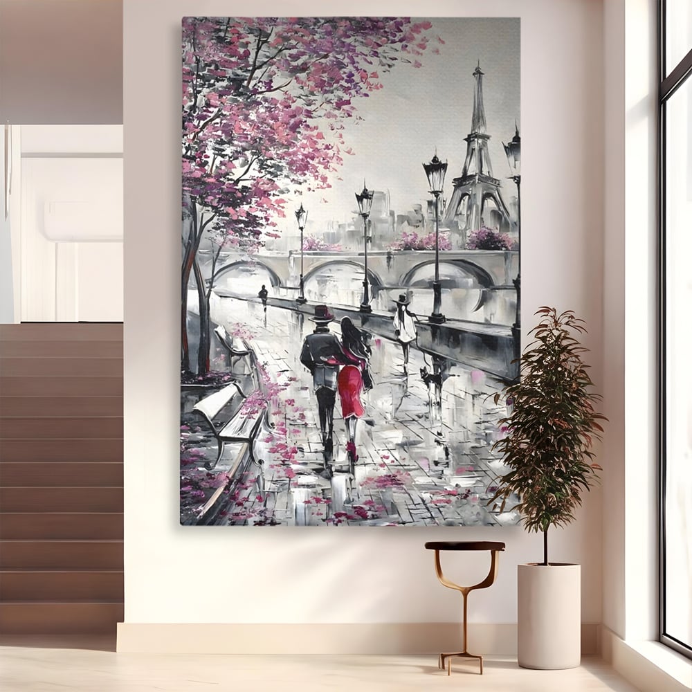 Tablou Canvas Premium LuxCanva® C1048, Love In Paris , Culori, Love, Paris, Couple, Living Room, Bedroom, Relaxare, Culori Vibrante