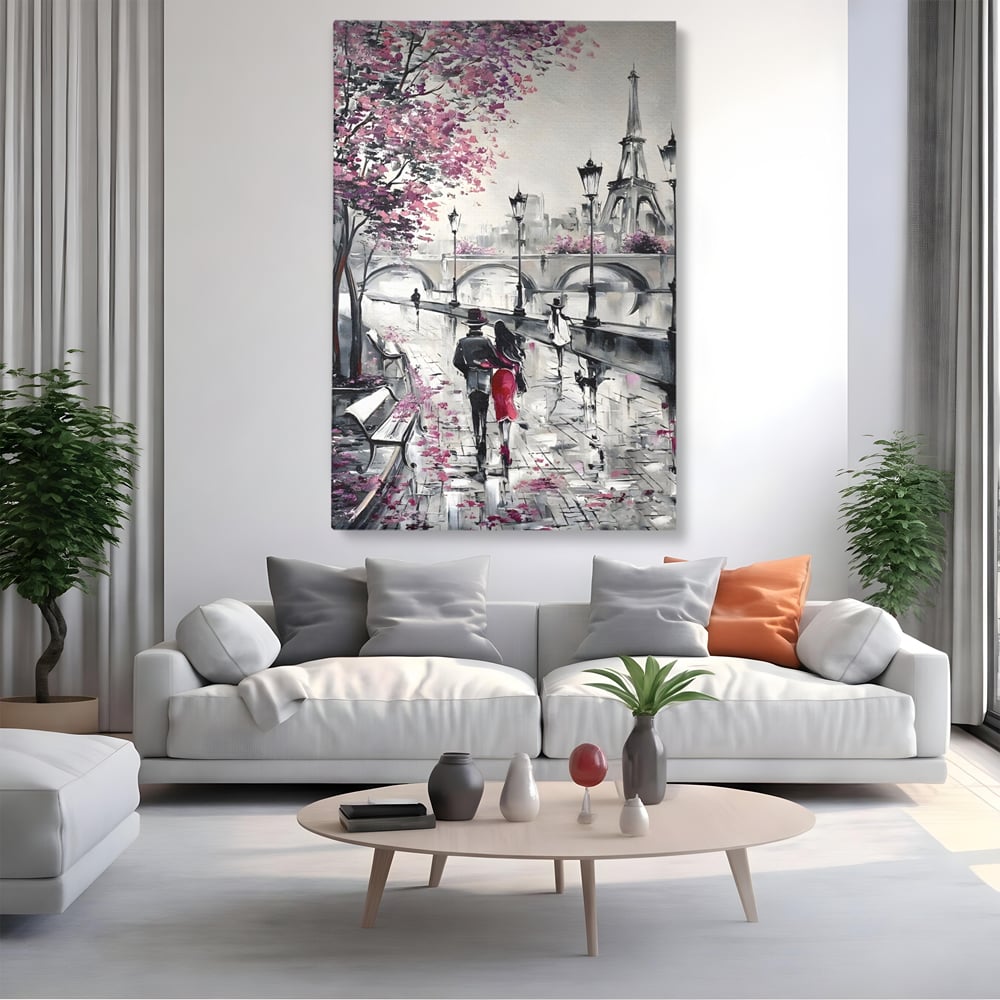 Tablou Canvas Premium LuxCanva® C1048, Love In Paris , Culori, Love, Paris, Couple, Living Room, Bedroom, Relaxare, Culori Vibrante
