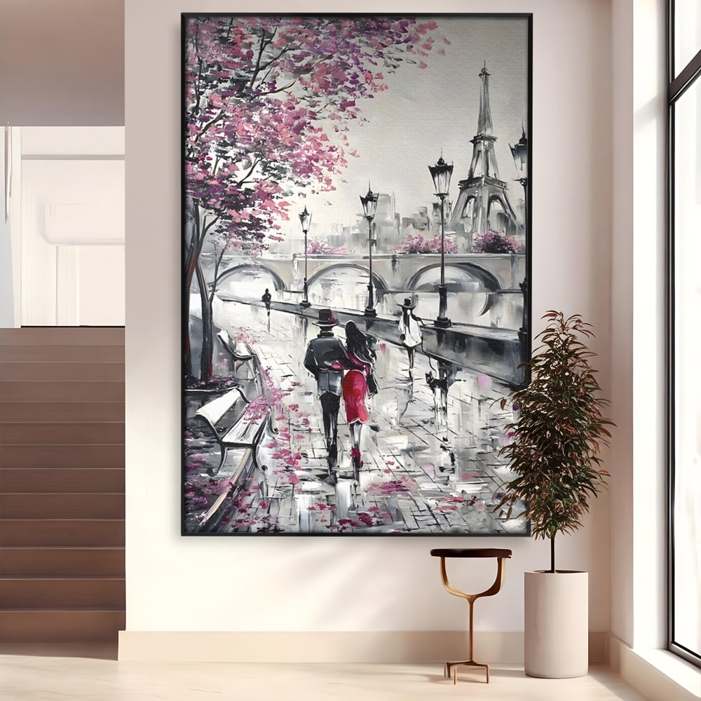 Tablou Canvas Premium LuxCanva® C1048, Love In Paris , Culori, Love, Paris, Couple, Living Room, Bedroom, Relaxare, Culori Vibrante