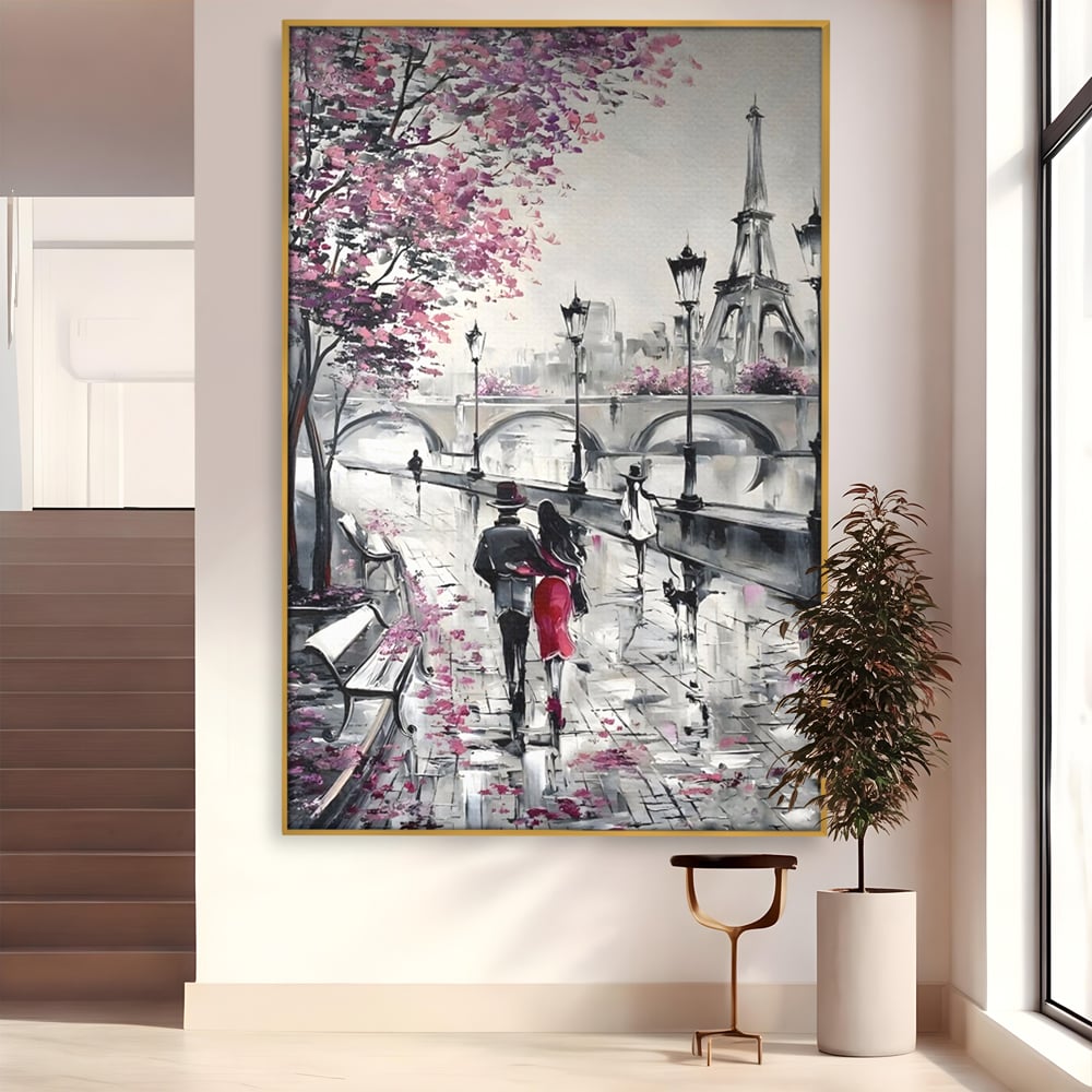 Tablou Canvas Premium LuxCanva® C1048, Love In Paris , Culori, Love, Paris, Couple, Living Room, Bedroom, Relaxare, Culori Vibrante