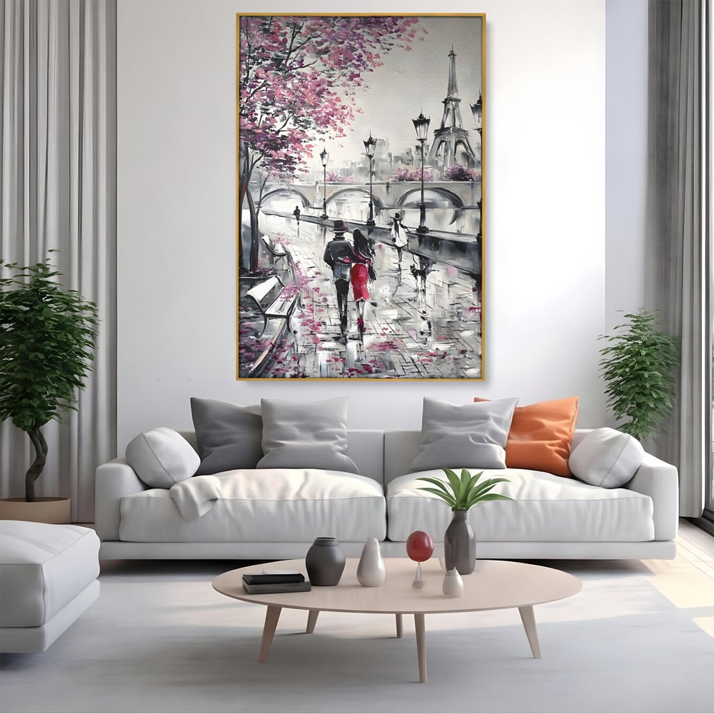 Tablou Canvas Premium LuxCanva® C1048, Love In Paris , Culori, Love, Paris, Couple, Living Room, Bedroom, Relaxare, Culori Vibrante