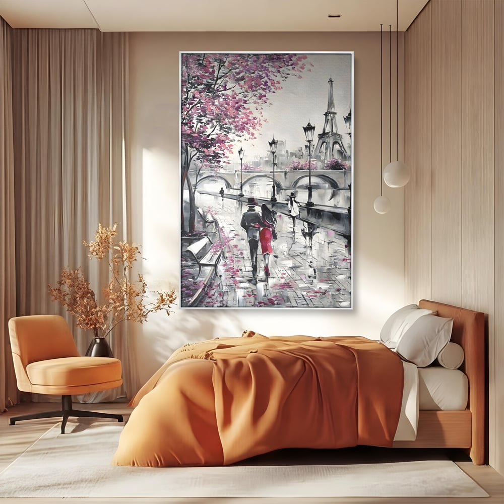 Tablou Canvas Premium LuxCanva® C1048, Love In Paris , Culori, Love, Paris, Couple, Living Room, Bedroom, Relaxare, Culori Vibrante