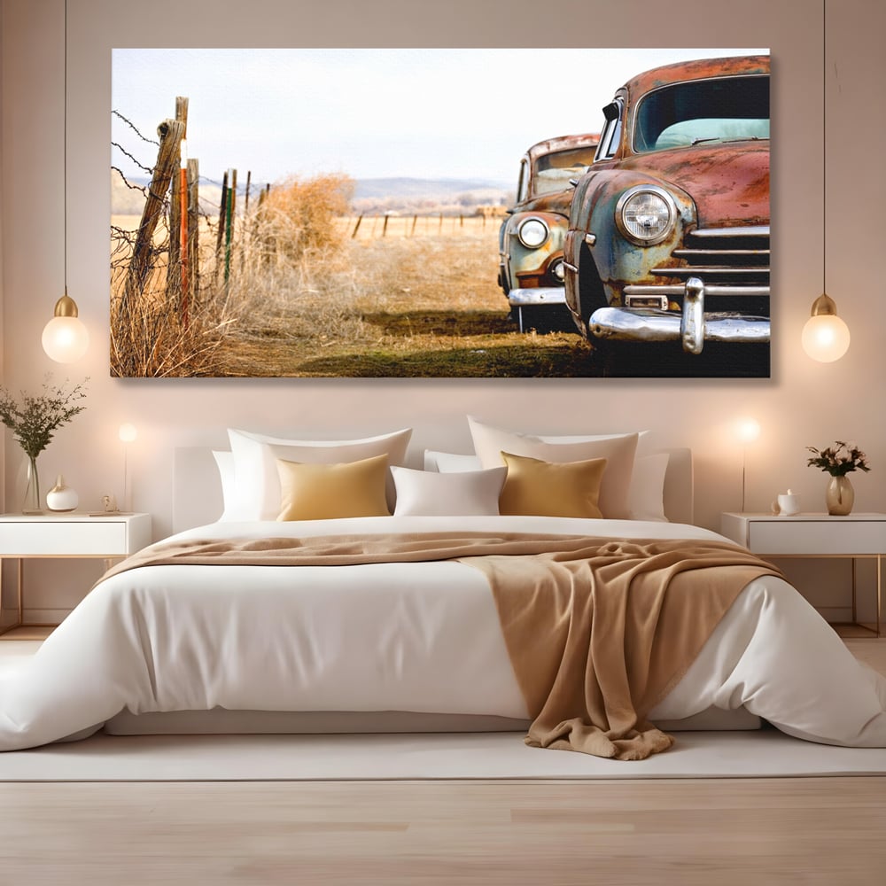 Tablou Canvas Premium LuxCanva® C1049, Old Cars ,  Culori, Backyard, Old Cars, Living Room, Bedroom, Relaxare, Culori Vibrante