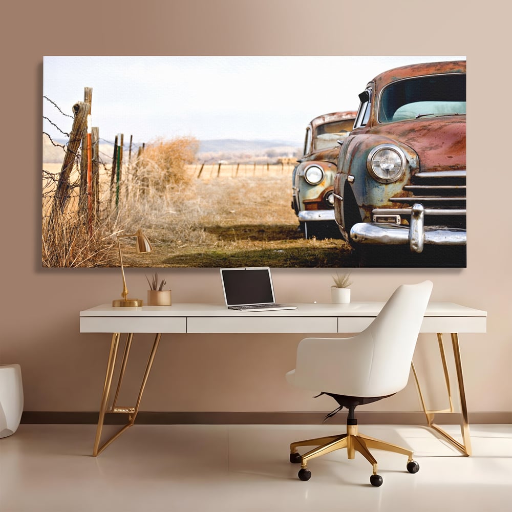 Tablou Canvas Premium LuxCanva® C1049, Old Cars ,  Culori, Backyard, Old Cars, Living Room, Bedroom, Relaxare, Culori Vibrante
