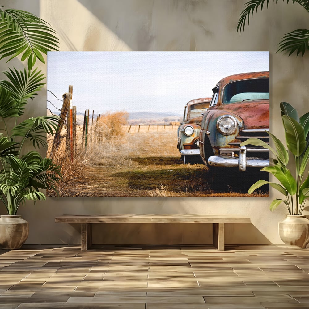 Tablou Canvas Premium LuxCanva® C1049, Old Cars ,  Culori, Backyard, Old Cars, Living Room, Bedroom, Relaxare, Culori Vibrante