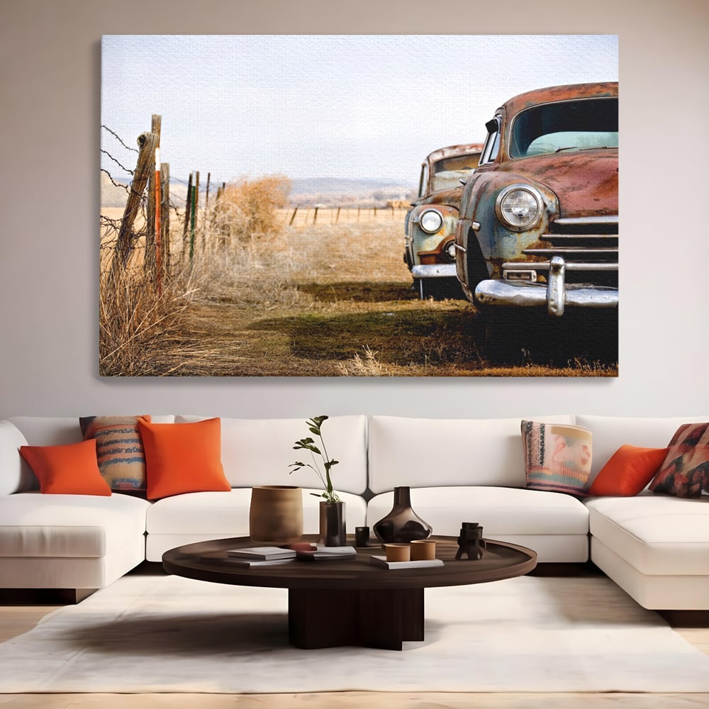 Tablou Canvas Premium LuxCanva® C1049, Old Cars ,  Culori, Backyard, Old Cars, Living Room, Bedroom, Relaxare, Culori Vibrante