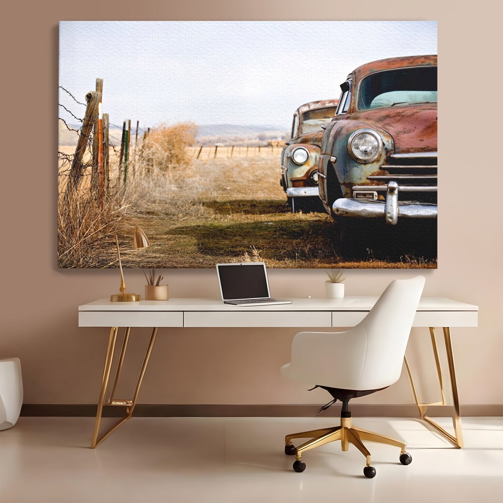 Tablou Canvas Premium LuxCanva® C1049, Old Cars ,  Culori, Backyard, Old Cars, Living Room, Bedroom, Relaxare, Culori Vibrante