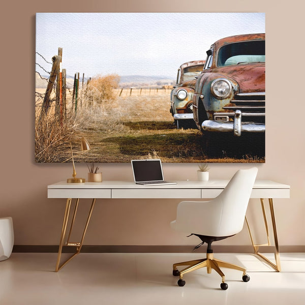 Tablou Canvas Premium LuxCanva® C1049, Old Cars ,  Culori, Backyard, Old Cars, Living Room, Bedroom, Relaxare, Culori Vibrante