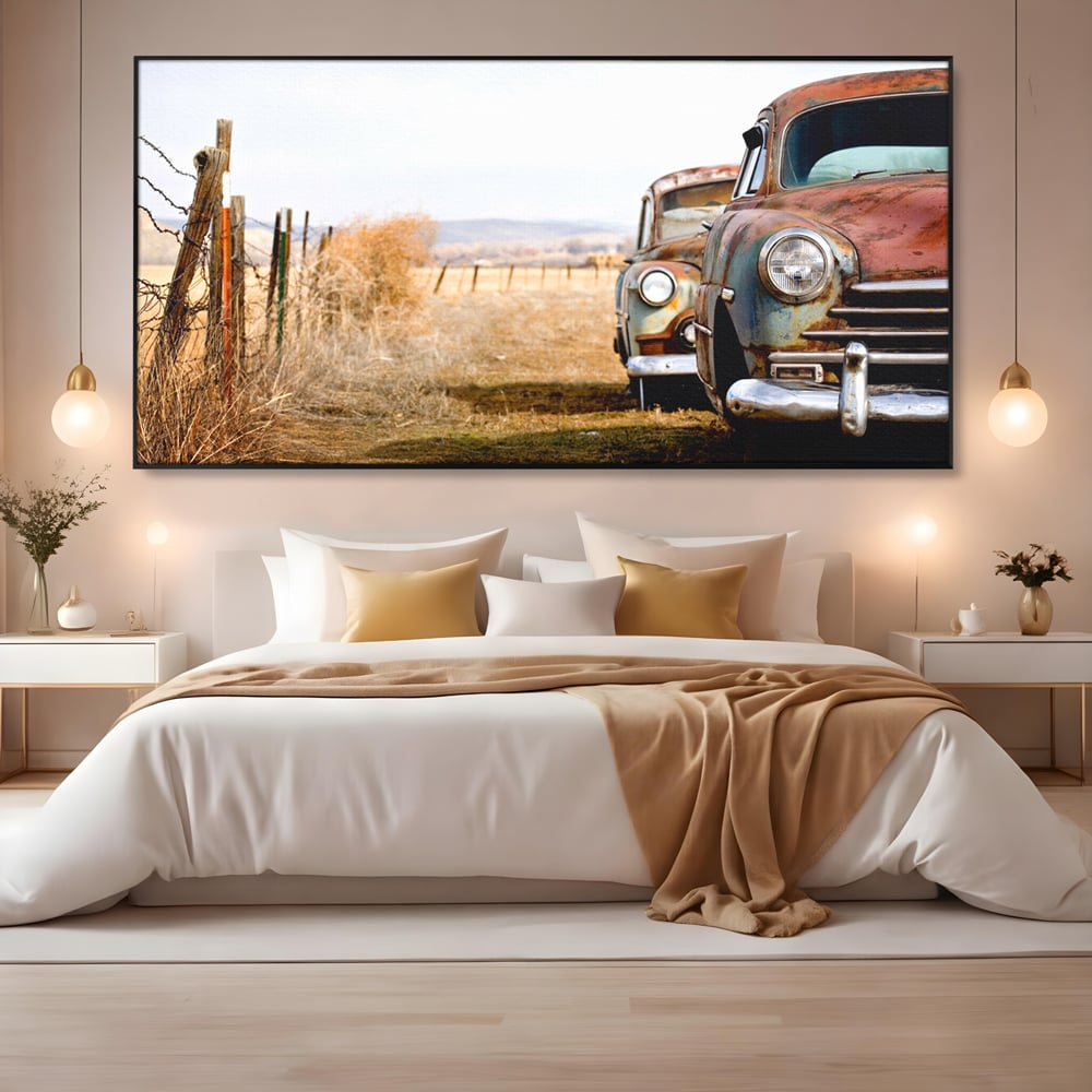 Tablou Canvas Premium LuxCanva® C1049, Old Cars ,  Culori, Backyard, Old Cars, Living Room, Bedroom, Relaxare, Culori Vibrante