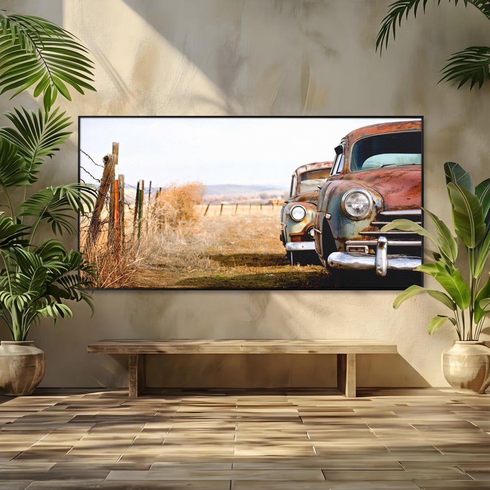 Tablou Canvas Premium LuxCanva® C1049, Old Cars ,  Culori, Backyard, Old Cars, Living Room, Bedroom, Relaxare, Culori Vibrante