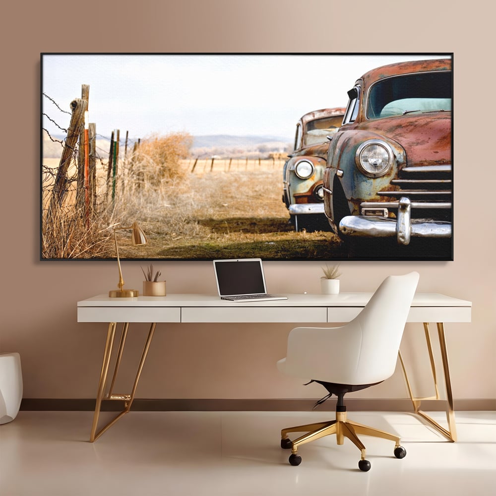 Tablou Canvas Premium LuxCanva® C1049, Old Cars ,  Culori, Backyard, Old Cars, Living Room, Bedroom, Relaxare, Culori Vibrante