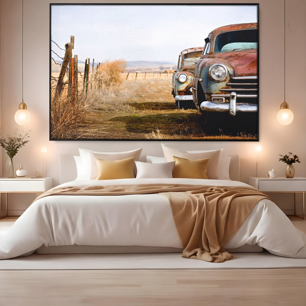 Tablou Canvas Premium LuxCanva® C1049, Old Cars ,  Culori, Backyard, Old Cars, Living Room, Bedroom, Relaxare, Culori Vibrante