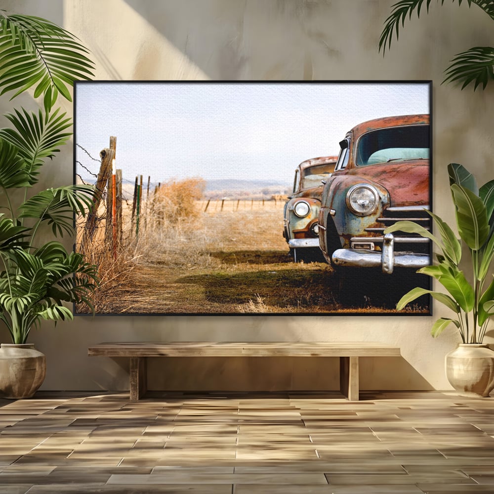 Tablou Canvas Premium LuxCanva® C1049, Old Cars ,  Culori, Backyard, Old Cars, Living Room, Bedroom, Relaxare, Culori Vibrante