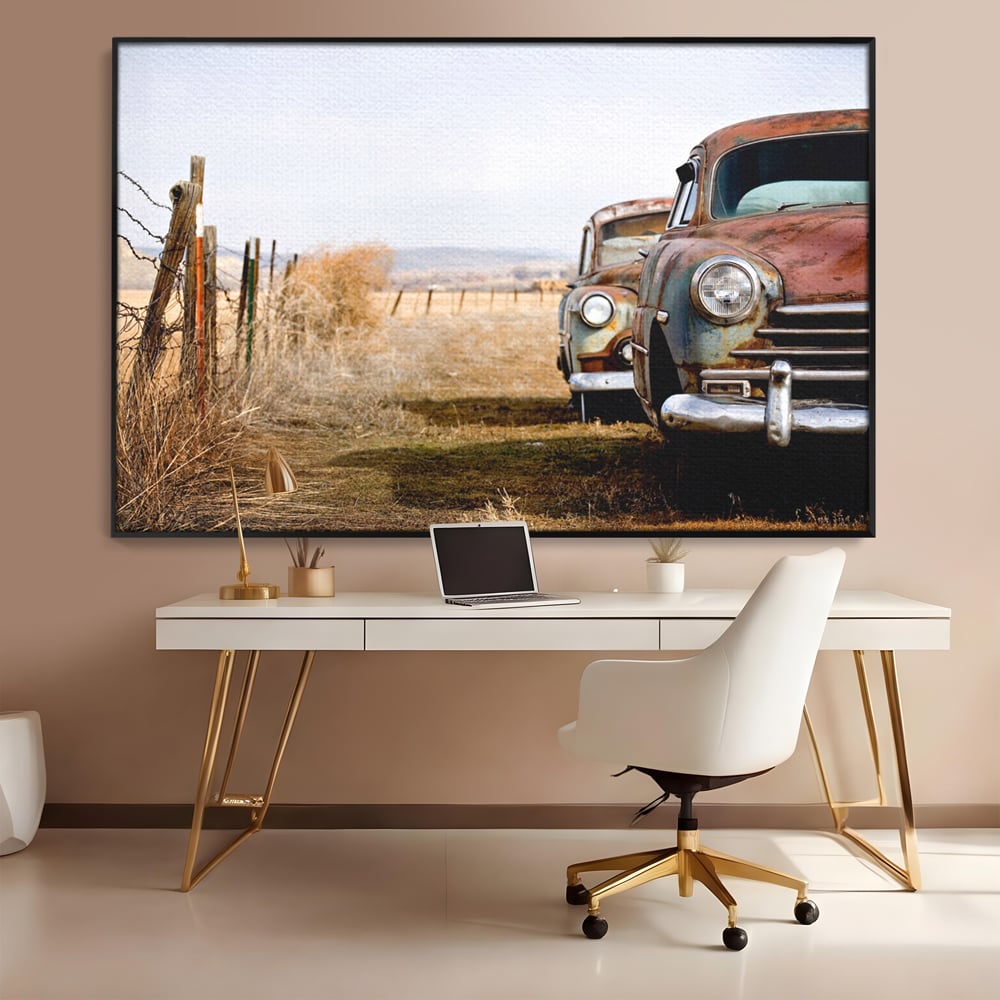 Tablou Canvas Premium LuxCanva® C1049, Old Cars ,  Culori, Backyard, Old Cars, Living Room, Bedroom, Relaxare, Culori Vibrante