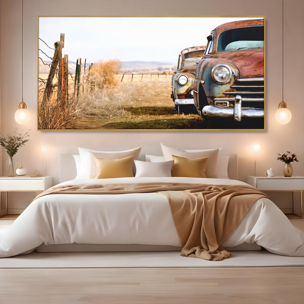 Tablou Canvas Premium LuxCanva® C1049, Old Cars ,  Culori, Backyard, Old Cars, Living Room, Bedroom, Relaxare, Culori Vibrante